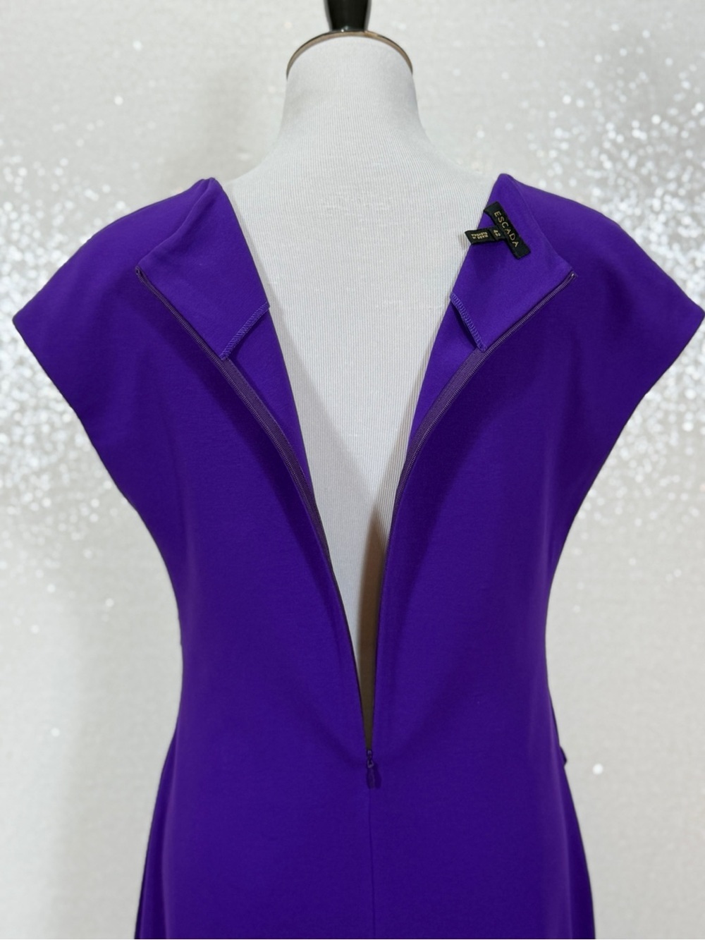 ESCADA Purple Draped Sheath Dress EU 42 Designer Cocktail Midi Dress - Picture 11 of 16